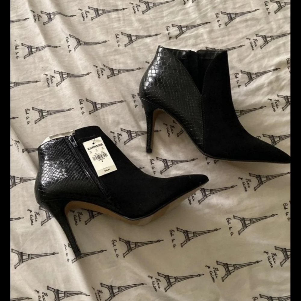 Express Black Booties Stilettos Size 9 New Nevee Worn